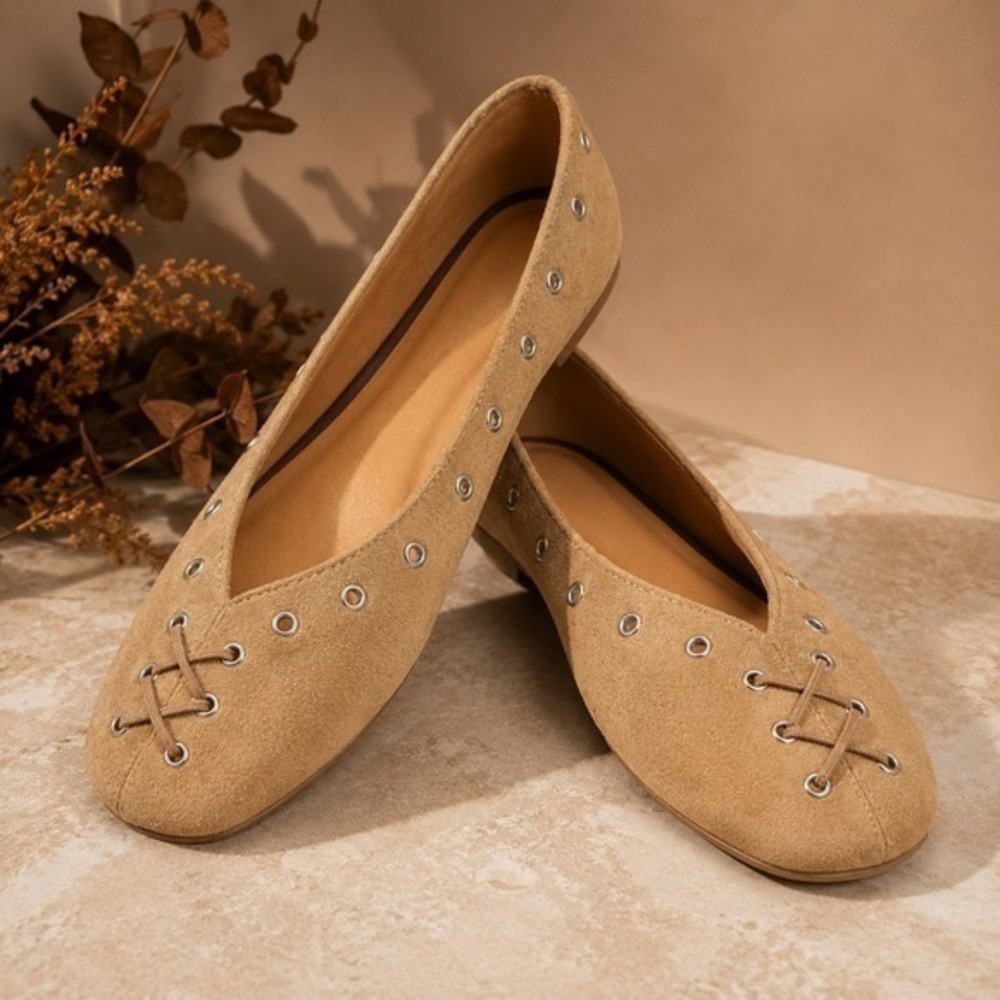 Corset‎ Ballet Flats Camel Brown Faux Suede  Size 9 New Academia  Witchcore
